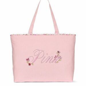 Pink Floral Embroidered Tote Bag